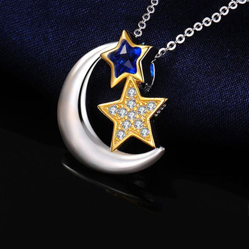 925 Sterling Silver Moon Star Pendant Necklace Fashion Jewelry for Women Wholesale