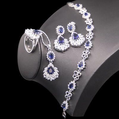 Fashion Heart Colorful Cubic Zircon Jewelry Sets for Women Wedding Pendant Necklace Ring Earring Set
