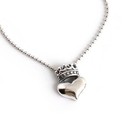 New Fashion Accessories S925 Sterling Silver Lovely Crown Heart Ball Chain Necklace