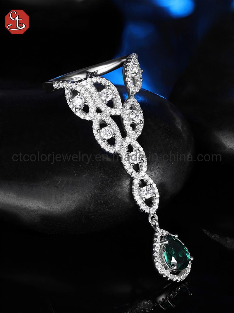 Custom 925 Silver Rhodium plated Gemstone Temperament Rings for Women