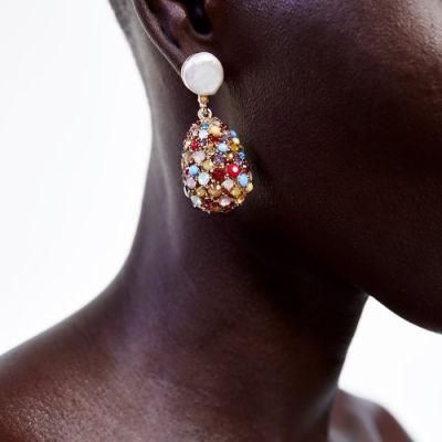 New Color Drop Full Diamond Earrings Luxury Palace Style Statement Ladies Custom Colorful Hoop Charm Earrings Trendy 2022