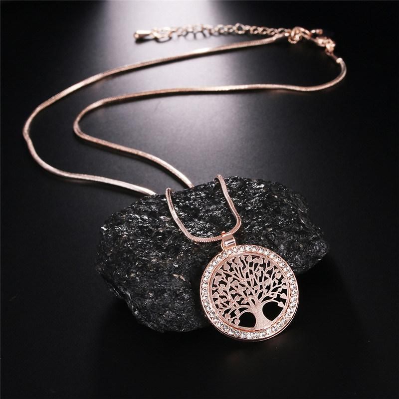 Tree Life Crystal Round Small Pendant Necklace Women Fashion Jewelry Gifts