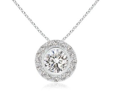 Bezel Set Round Halo Solitaire Pendant in 925 Sterling Silver Jewelry
