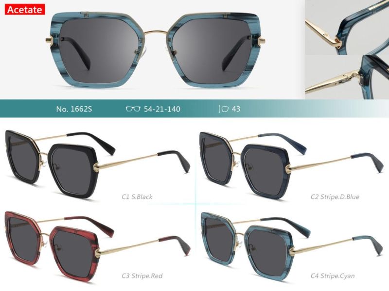 Rectangle Geometric Stylish Metal Sunglasses UV Protective Women′s Sunglasses