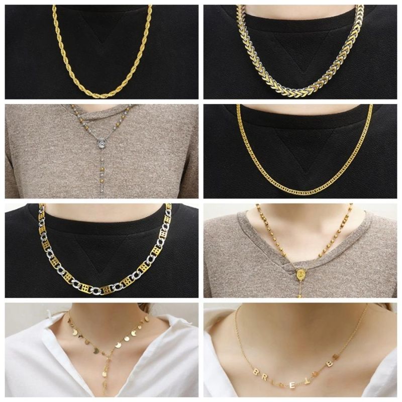 Hot Selling Curb Bead Link Chain Necklaces Basic Punk Stainless Steel Necklaces for Men and Women with Retro Silver Gold Tone Solid Metal