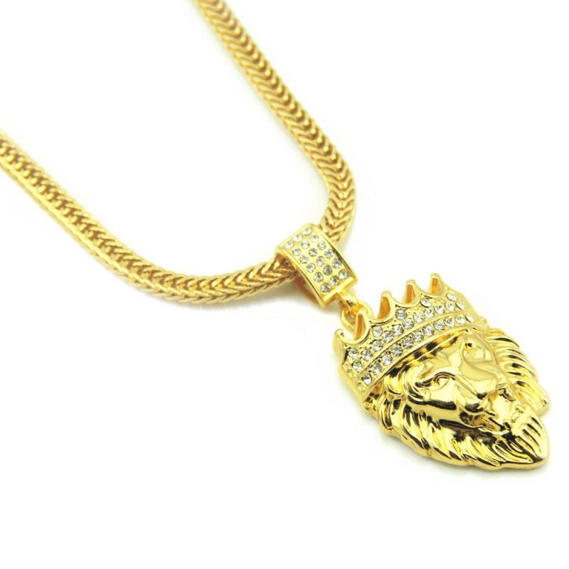 Cool Hiphop Gold Lion Head Charm Pendant Necklace for Men