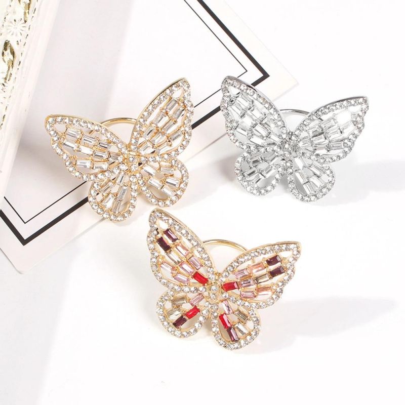 Factory Wholesale Creative Hollow-out Stereo Set Diamond Butterfly Ring Color Diamond Jewelry