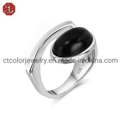 Simple Design Jewelry 925 Sterling Silver with Black CZ Adjustable Ring For Men