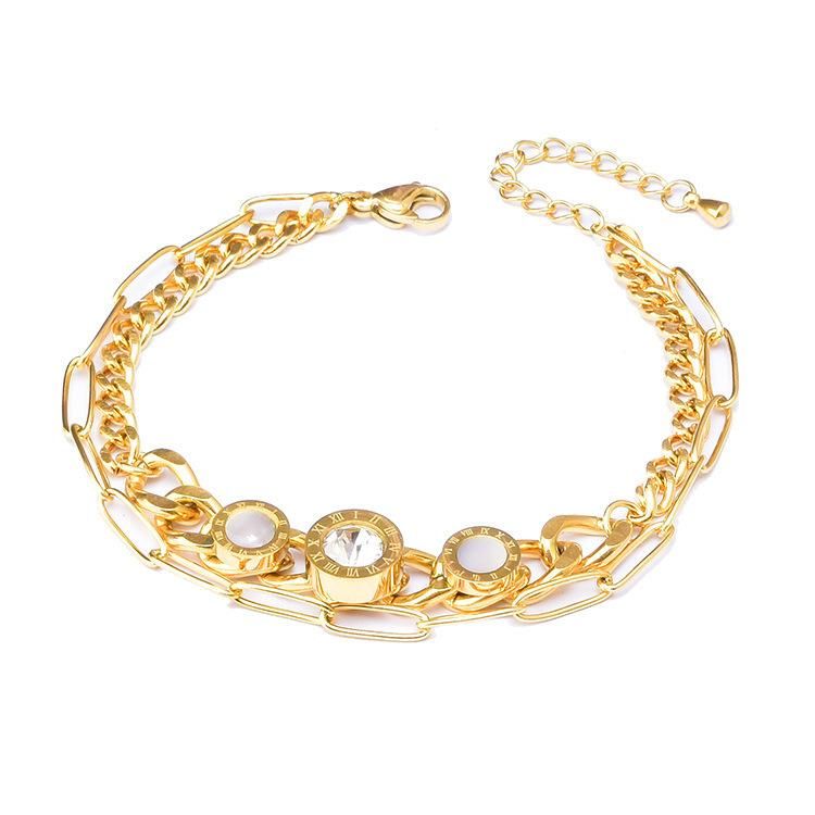 Factory Wholesale Fashion Jewelry Ins New Fashion Versatile European and American Stainless Steel Gold-Plated Double-Layer Bracelet