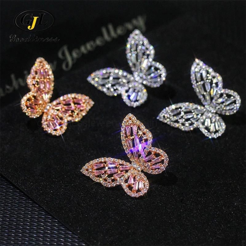 Dainty Gold Chain Rhinestone Silver Crystal Butterfly Necklace for Women