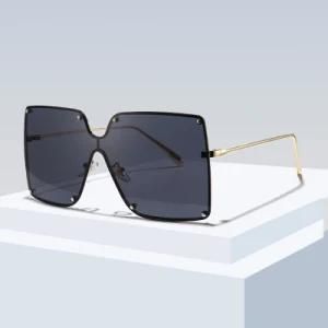 Trendy Fashion Rimless Gradient Oversized Shades Ladies Sunglasses