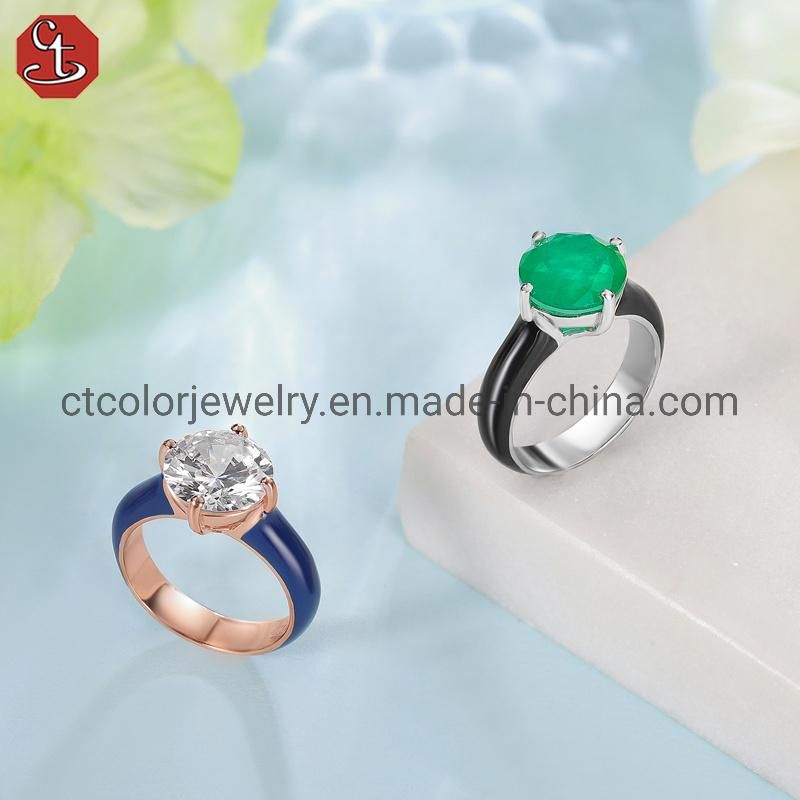2022 new style women′s jewelry white cubic zircon enamel ring fashion jewellery wholesale