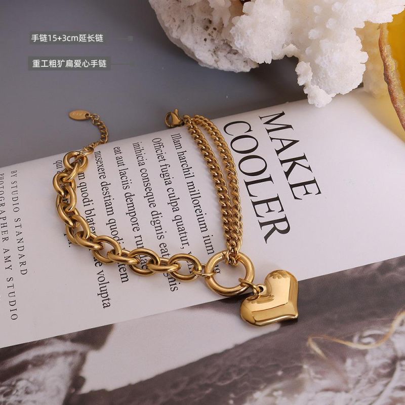 18K Gold in Titanium Steel Plating Versatile Heart Bracelet