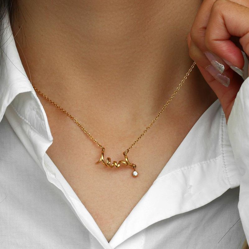 Factory Customized Fashion Jewelry Personalized Fashion Creative ECG Pendant Jewelry Stainless Steel Plated 18K Gold Heartbeat Zircon Pendant Necklace