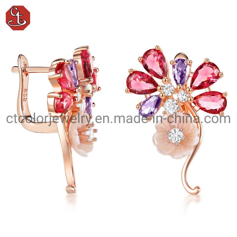 Fashion Jewelry 925 Silver Ruby Purple Earrings with Zircon