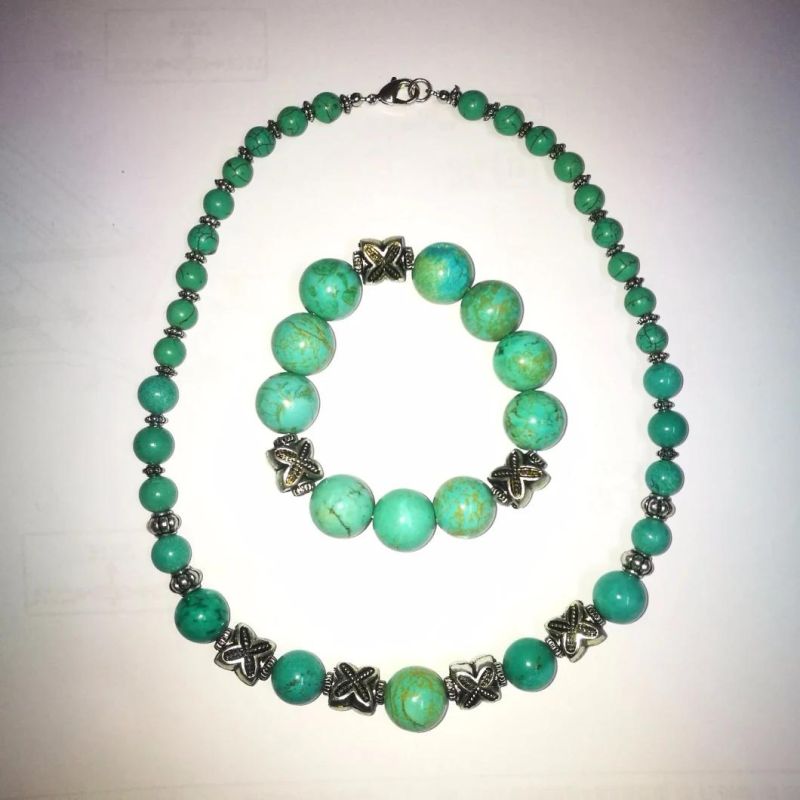Optimized Processing Turquoise Bead Necklace with Donuts Pendant