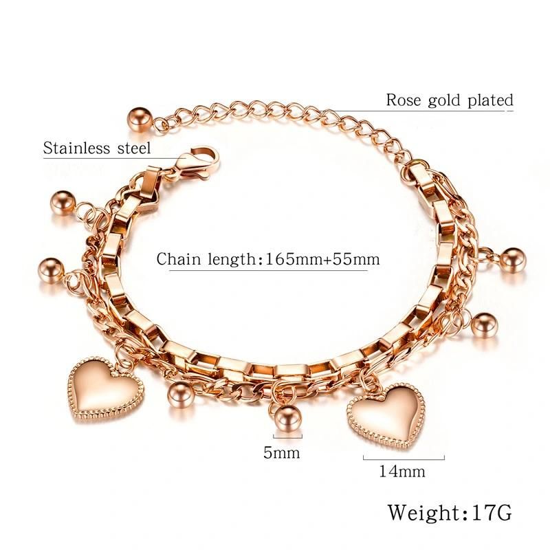 Stainless Steel Chain Bracelets for Women Girls Love Heart Bracelets Romantic Gift Steel/Rose Gold/Gold Plated Bracelets