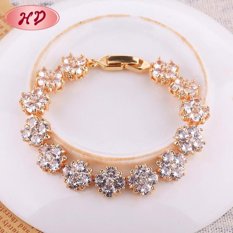 Wedding Wear Jewelry Quality Crystal Copper Ladies Gold Bracelets