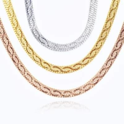 Stainless Steel Manufacturer New Fashion Herringbone Chain Necklace with Embossed Flower