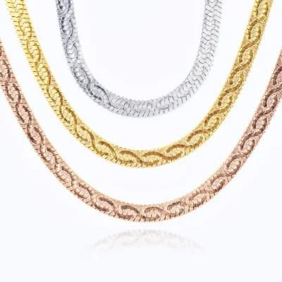 Stainless Steel Manufacturer New Fashion Herringbone Chain Necklace with Embossed Flower