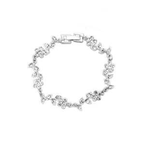 Vintage Crystal Rhinestone Tennis Link Flower Clasp Bangle Bracelet