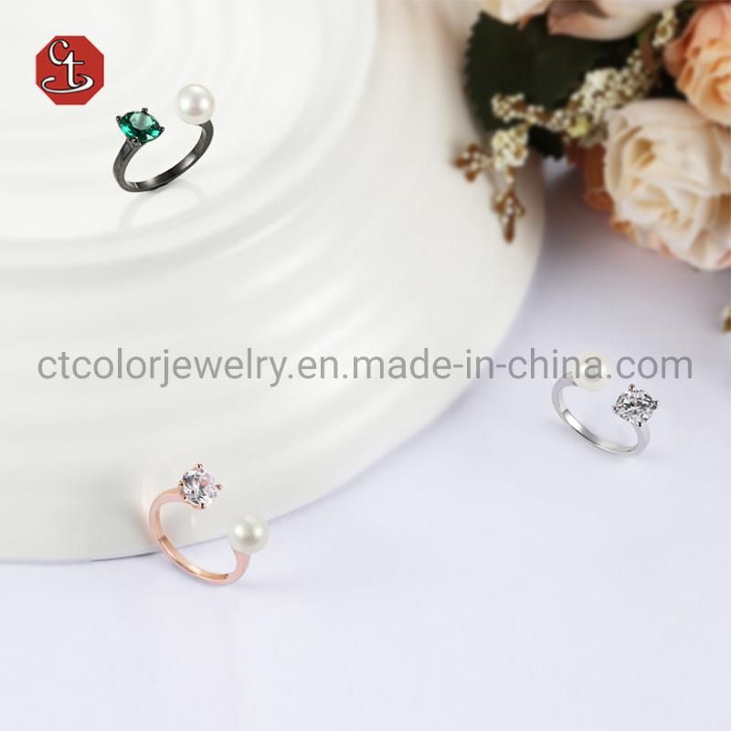 18K Gold Delicate 925 Sterling Silver CZ Adjustable Freshwater Pearl Ring