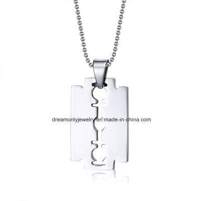2017 Razor Blade Necklace Men Jewelry Trendy Silver Color Pendant &amp; Chain for Men Father&prime;s Day Gift
