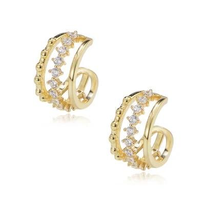 S925 Sterling Silver C-Shaped Princess Style with 3 Lines Zircon Hollow Ear Clip Without Pierced Clip-on Earrings