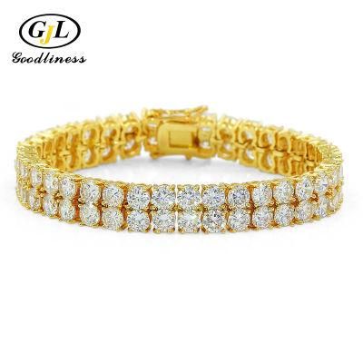 18K Gold Double Row Stone Cubic Zirconia Bracelet Brass Silver