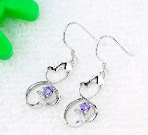 925 Silver Jewelry Heart Shape Earring with Cubic Zirconia Amethyst 00332