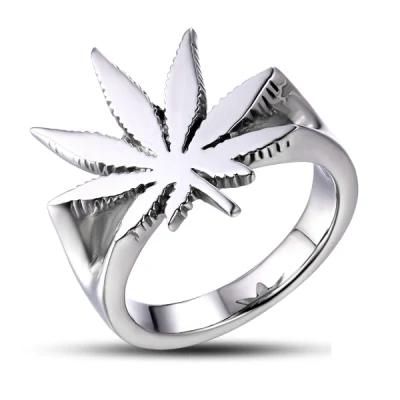 High Polished Stainless Steel Metal Maple Leaf Ring