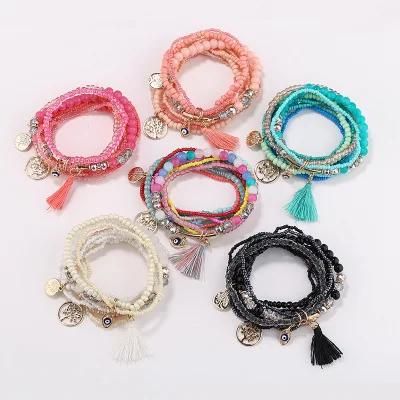 Bohemian National Style Bracelet Jewelry Colorful Rice Bead Multi-Layer Bracelet String