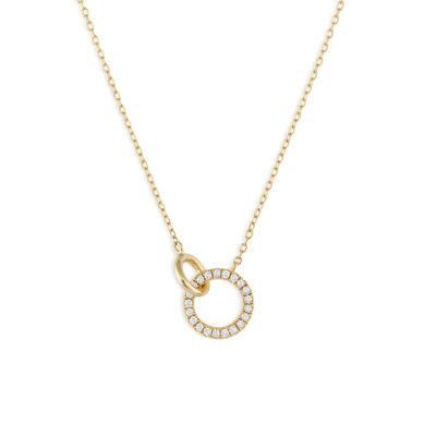 2022 Hot Style OEM ODM Fashion Jewelry 925 Sterling Silver Ladies 18K Gold Plated CZ Double Circle Interlocking Pendant Necklace