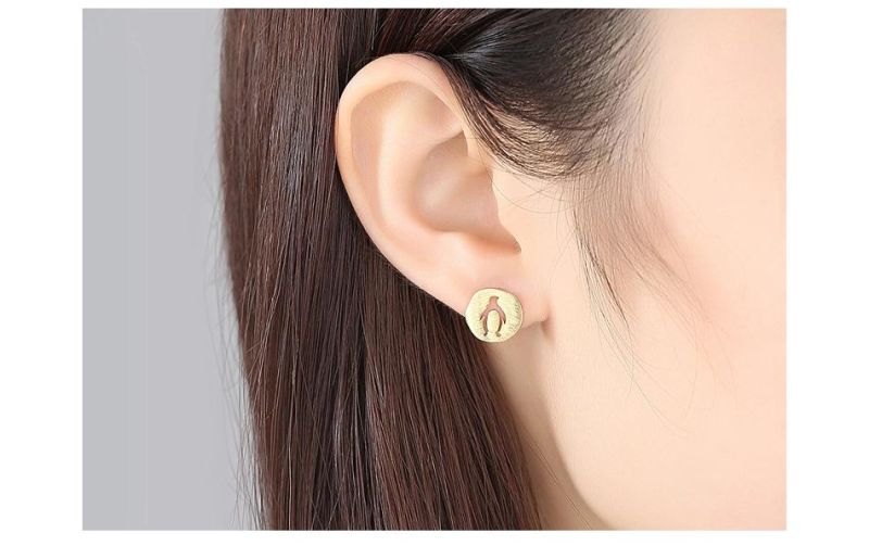 Silver and Golden Jewelry Earrings in Penguin Shape