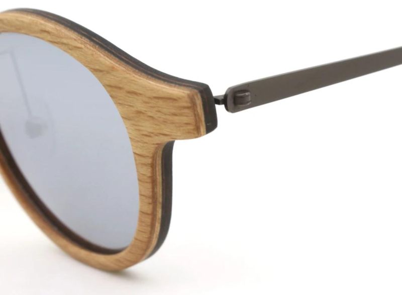 Fashion Double Color High Quality Wooden Sunglasses with Metal Temple