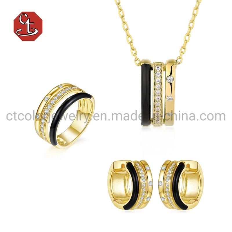 Gold Plated Fashion Jewelry Silver Hoops 925 Sterling Silver Black Enamel Earring