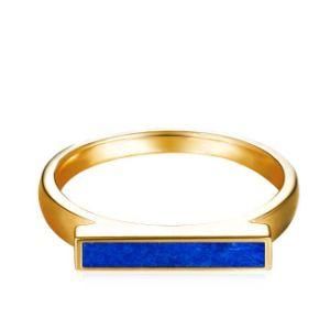 Factory Wholesale Simple Design Rectangle Lazurite Gold Ring 18K Gold Plated S925 Sterling Silver Lady Ring
