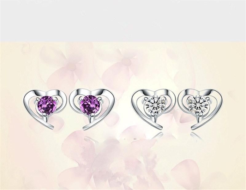 Fashion Jewelry Zircon Heart Stud Earrings 925 Sterling Silver Earrings