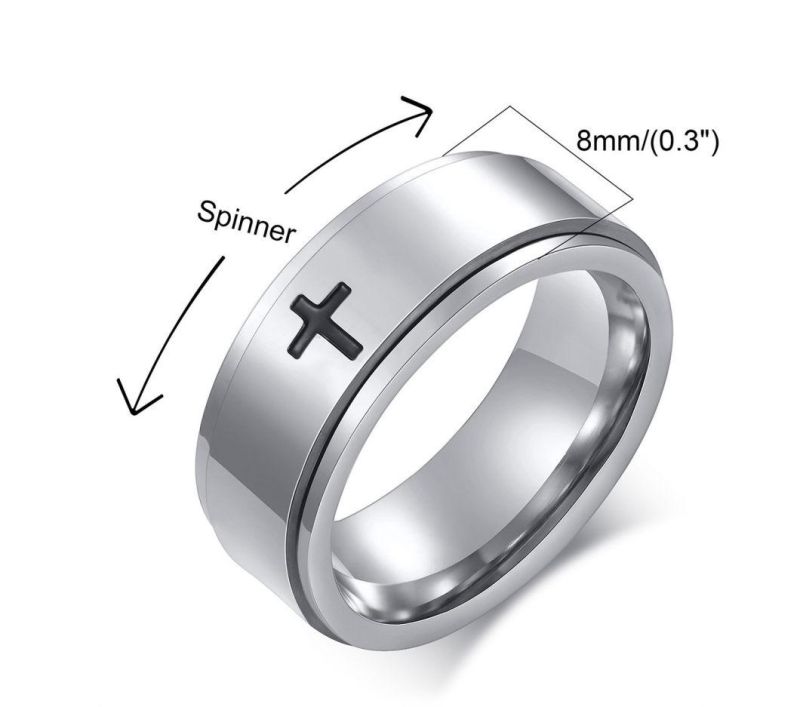 Stainless Steel Laser Corrosion Cross Turnable Rings Spinner Rings for Men Rotating Finger Jewelry Wholesale SSR2589