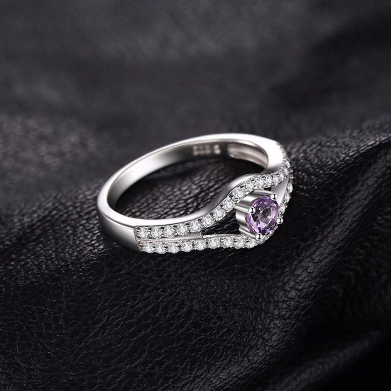 Wedding Jewelry Genuine Created Gemstone Amethyst Halo Ring Sterling Silver Jewelry