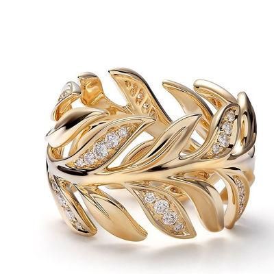 Jewelry New Trends Leaf Round Simple Zircon Ring Simplicity Gold Plated Bague Gold Leaf Fashion Ring Women