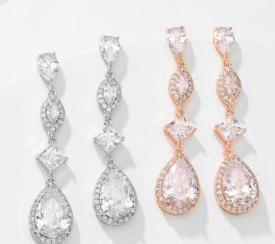 Wedding Pear CZ Earring Jewelry, Bridal Pearl CZ Earring Jewelry, Bridesmaid Earring Jewelry