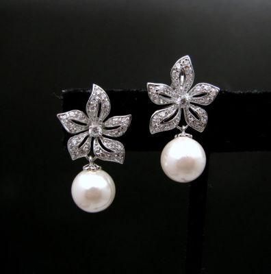Bridal Pearl Earring, Wedding Pearl Earring, Wedding CZ Jewelry, Bridal Jewelry Set