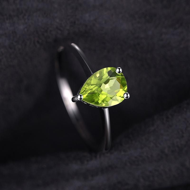 Classic Genuine Peridot Solitaire Engagement Ring 925 Sterling Silver Jewelry for Wedding