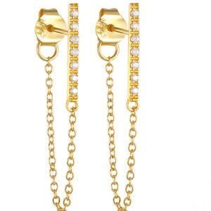 2021 Hot Sale 925 Sterling Silver Chain Earring Drop Trendy Design Zircon for Women 18K Diamond Chain Earrings