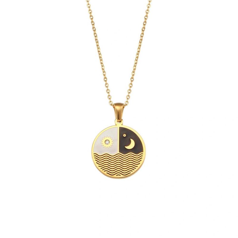 Factory Customized Fashion Jewelry, Light Luxury and Versatile Pendant Jewelry, Stainless Steel Plated 18K Gold Yin Yang Wave Round Brand Necklace