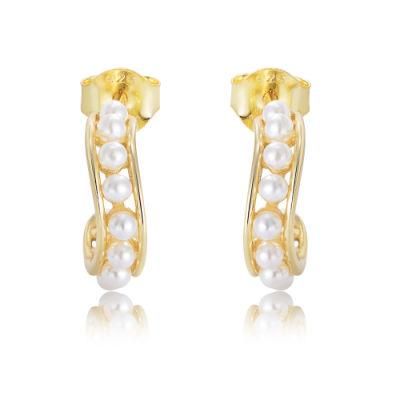 New Arrivals Jewellery S925 Gold Plated Sterling Silver Pea Pod Shell Pearl Stud Earrings for Women