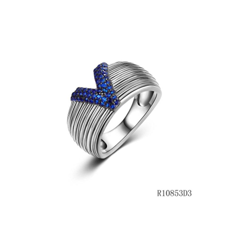 Wholesale Silver with CZ Thread Line Letter V Ring