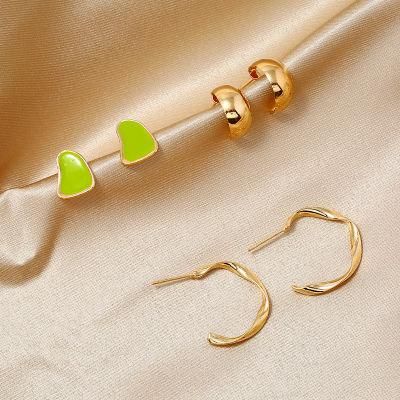 Fashion Ins Style Geometry Green Color Oil Drops Stud Earrings Set