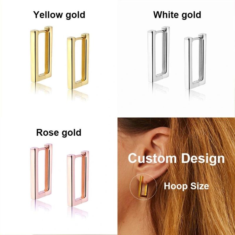 2022 New Design Trendy Jewellery Custom 18K Gold Plated Square 925 Sterling Silver Fashion Jewelry Rectangle Large Huggie Hoop Women Earrings
